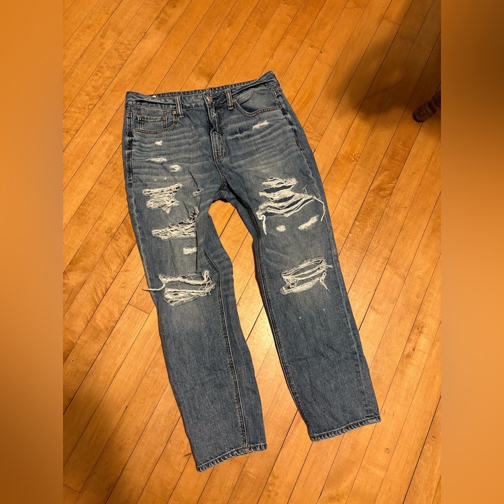 Size 12 Short - American Eagle Outfitters - Tom Girl Fit - Distressed Blue Jean